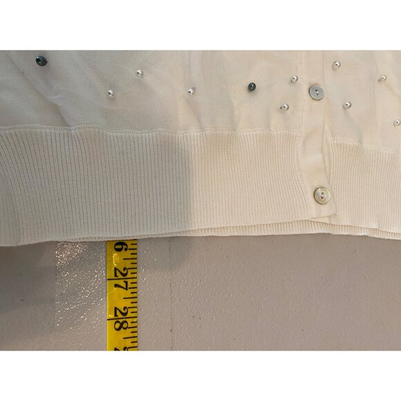 Roz & Ali Embellished Ivory Cardigan Sweater Faux Pearl Detail 3X - Picture 8 of 11